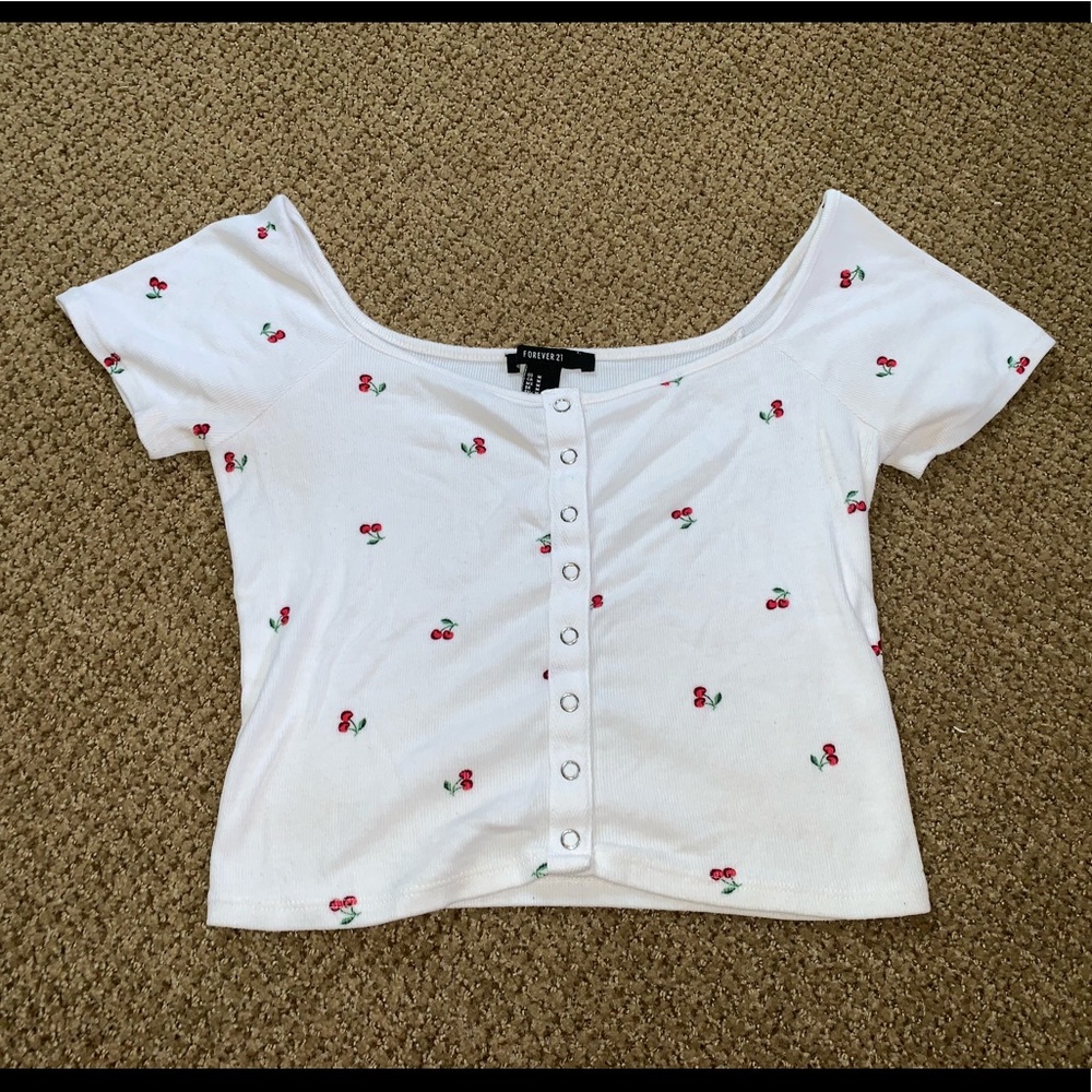 Cherry white crop top